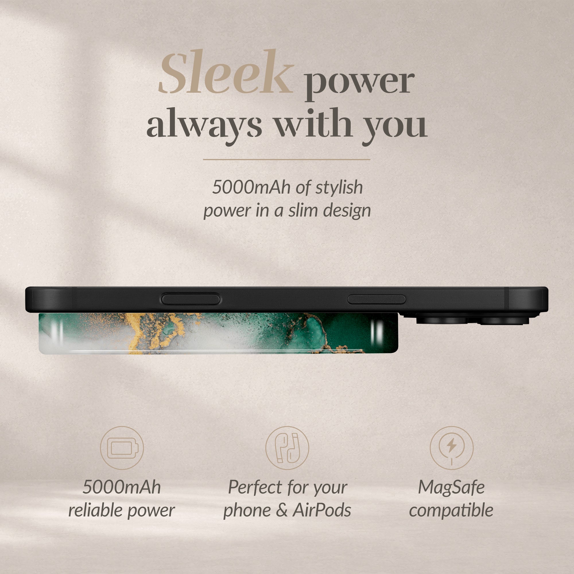Mio By Mobilize Mio Powerbank 5000Mah With Double Sided Magsafe Compatibility Green Marble - Glossy