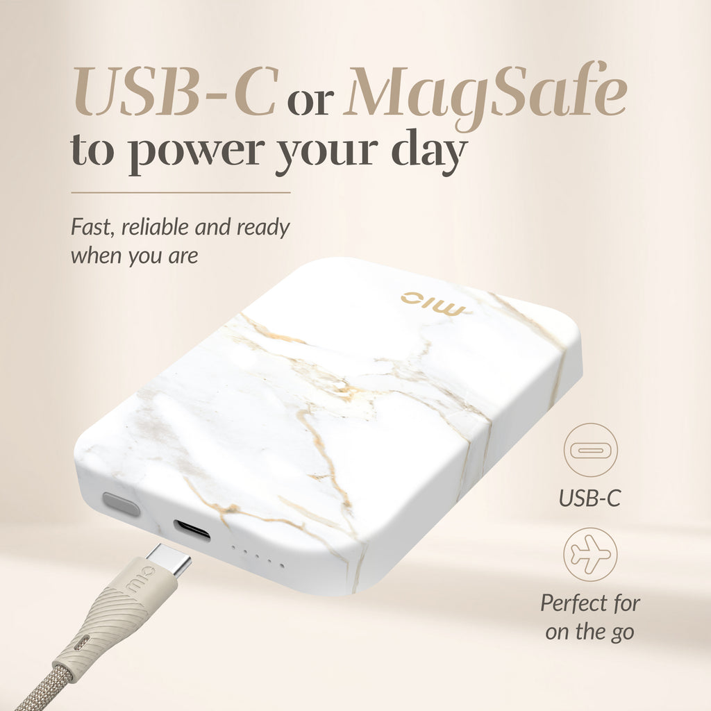 Mio By Mobilize Mio Powerbank 5000Mah With Double Sided Magsafe Compatibility White Marble - Matt