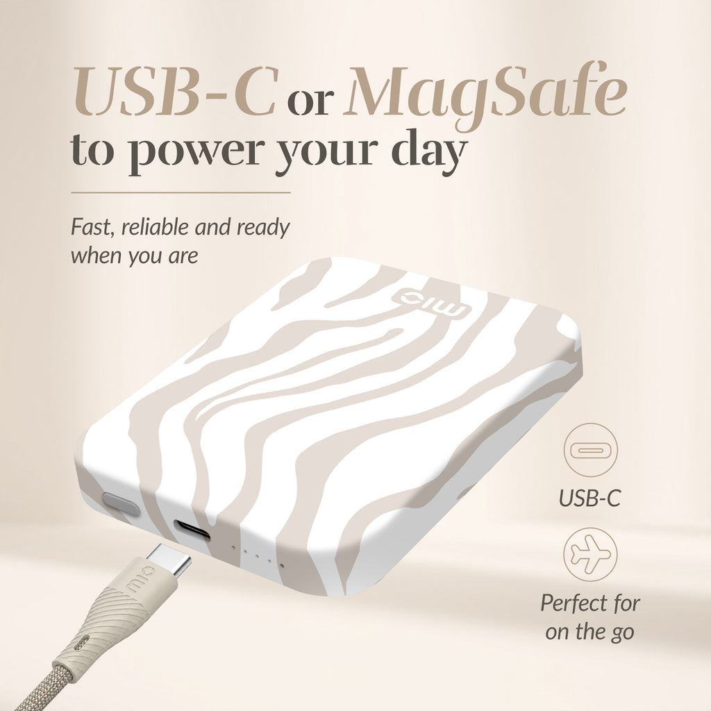 Mio By Mobilize Mio Powerbank 5000Mah With Double Sided Magsafe Compatibility Sandy Zebra - Matt