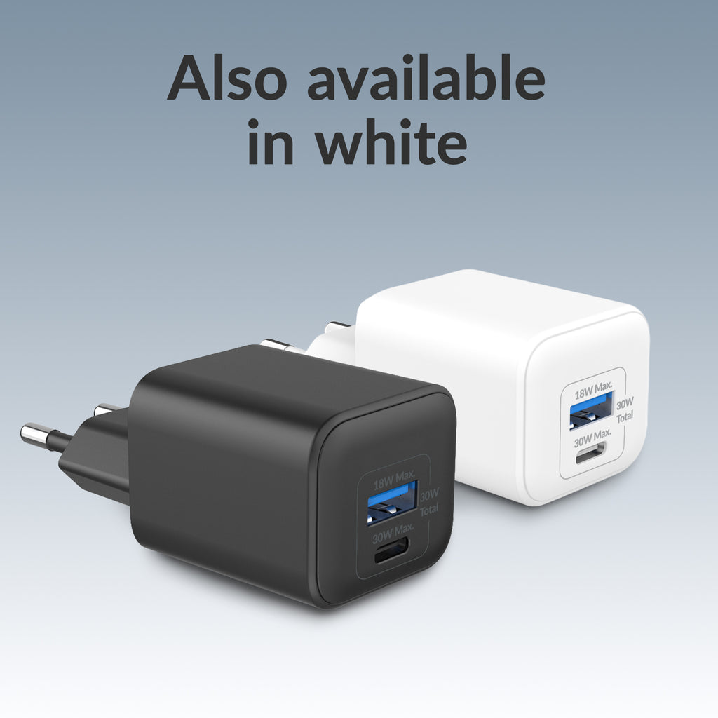Mobilize Wall Charger Usb-C + Usb Gan 30W With Pd/Pps + Usb-C Nylon Cable 1.2M Black